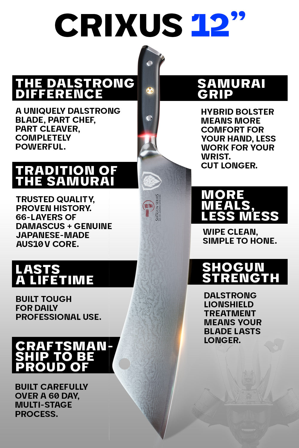 Extra-Long Chef & Cleaver Hybrid Knife 12" | Crixus | Shogun Series ELITE | Dalstrong ©