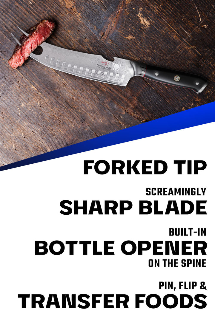 BBQ Pitmaster & Meat Knife 8" | Forked Tip & Bottle Opener | Shogun Series ELITE | Dalstrong ©