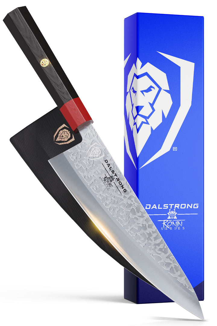 Chef Knife 8" | Double Bevel | Black Acacia Wood Sheath | Ronin Series | Dalstrong ©