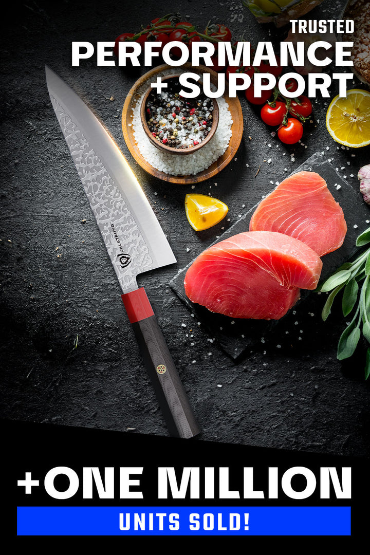 Chef Knife 8" | Double Bevel | Black Acacia Wood Sheath | Ronin Series | Dalstrong ©