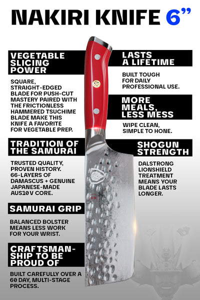 Nakiri Vegetable Knife 6" | Crimson Red ABS Handle | Shogun Series X | Dalstrong ©