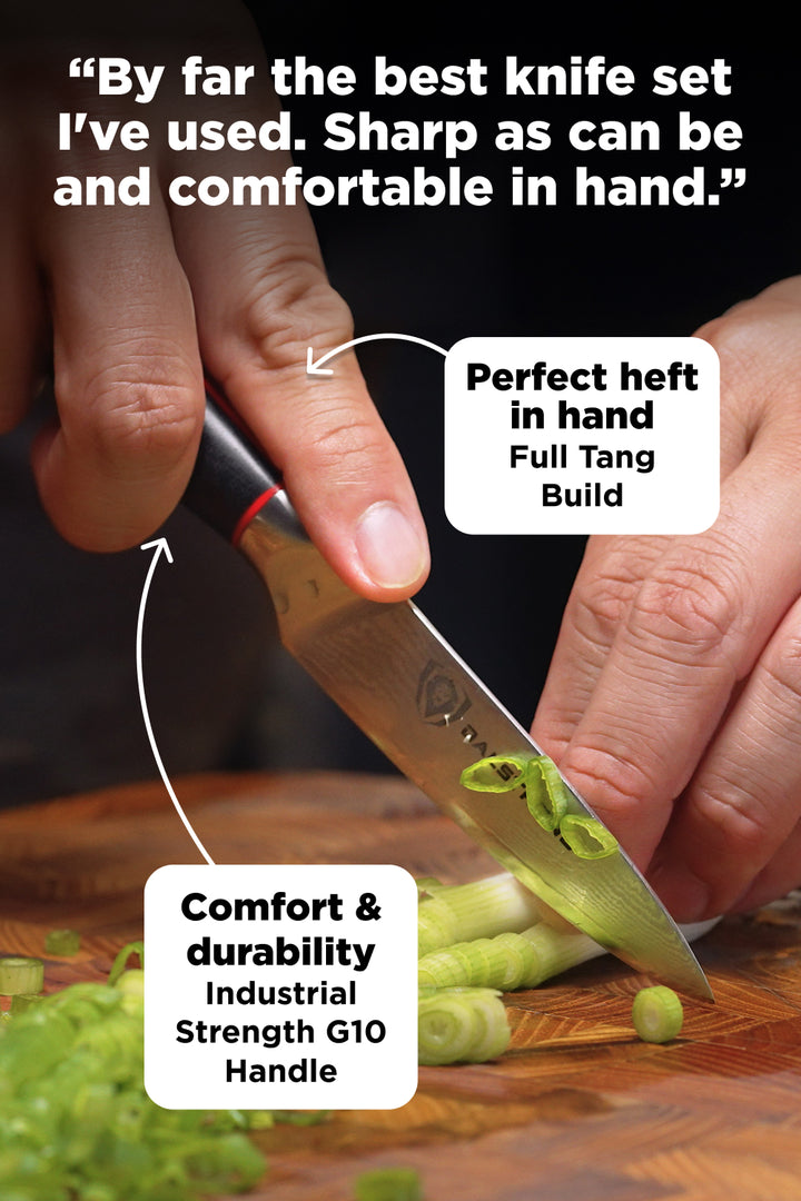 Premium Starter Kit | Shogun Series 8" Chef Knife + 7" Santoku Knife + 3.5" Paring Knife + Lionswood Teak Cutting Board