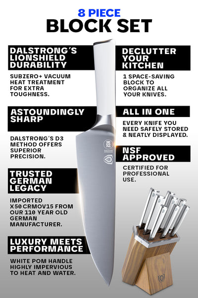 8-Piece Knife Block Set | White Handle | Vanquish Series | NSF Certified | Dalstrong ©