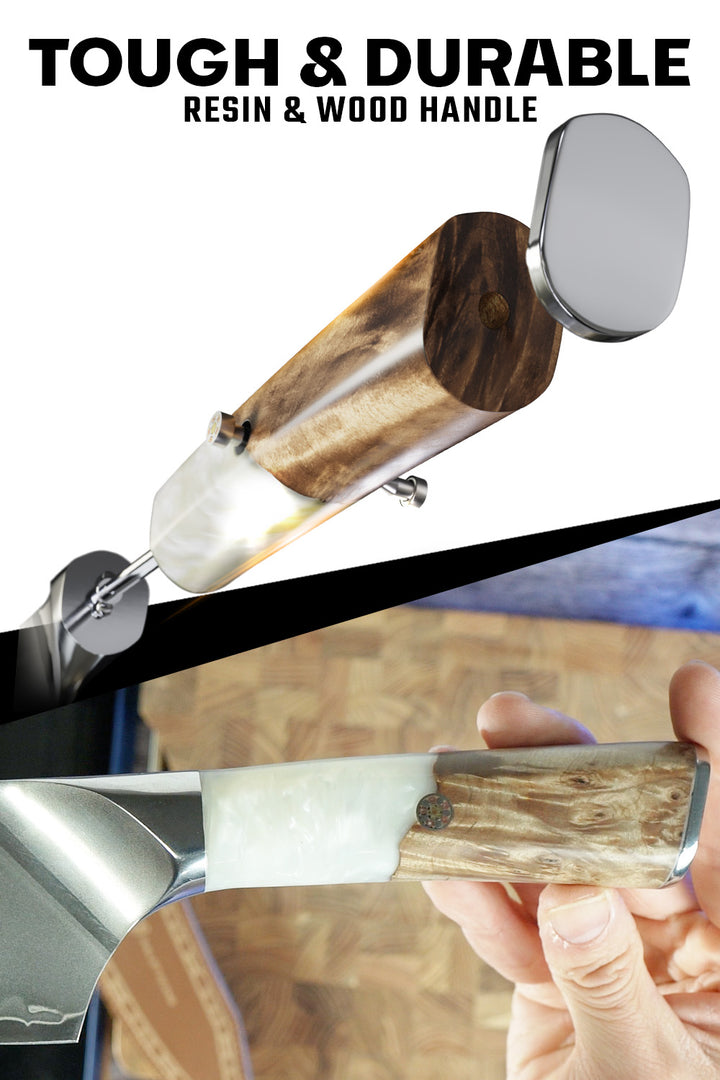 Chef's Knife 8" | Glacial White Resin & Wood Handle | Valhalla Series | Dalstrong ©