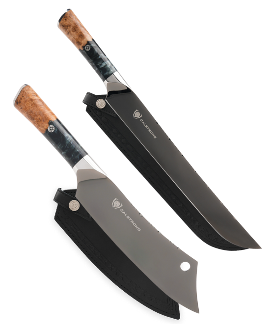 The Valhalla Series Ravenstone Bundle | 8" Chef-Cleaver Crixus Hybrid + 12" Slicing & Carving Knife