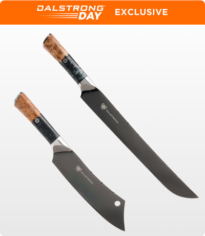 The Valhalla Series Ravenstone Bundle | 8" Chef-Cleaver Crixus Hybrid + 12" Slicing & Carving Knife