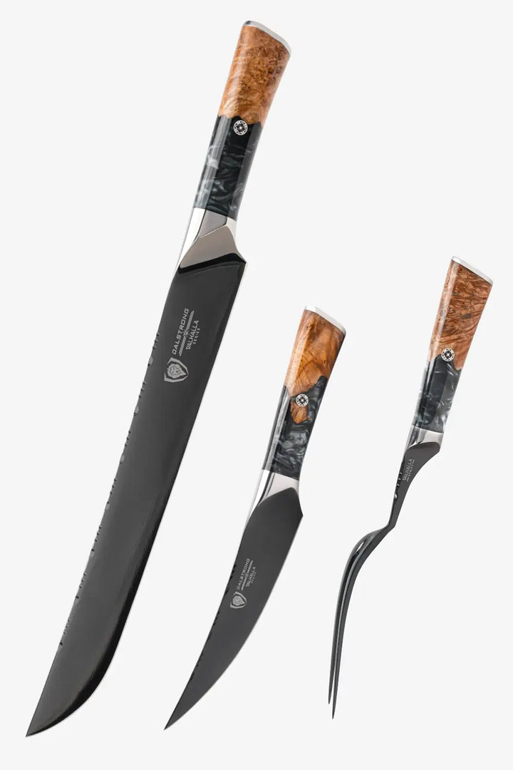 3 Piece Set | Slicing Knife, Fillet Knife & Meat Fork | Valhalla Series | Ravenstone Edition | Dalstrong ©