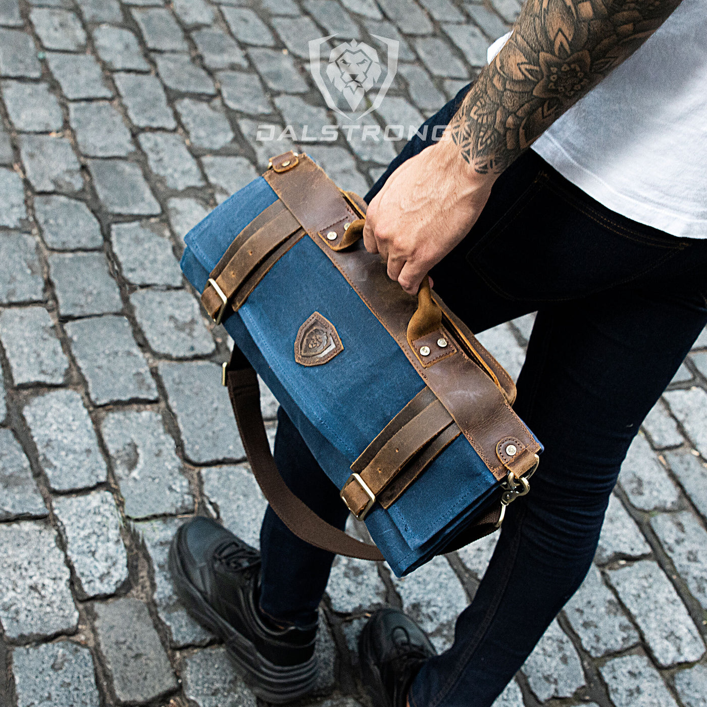 12oz Heavy Duty Canvas & Leather | Blue | Nomad Knife Roll | Dalstrong ©
