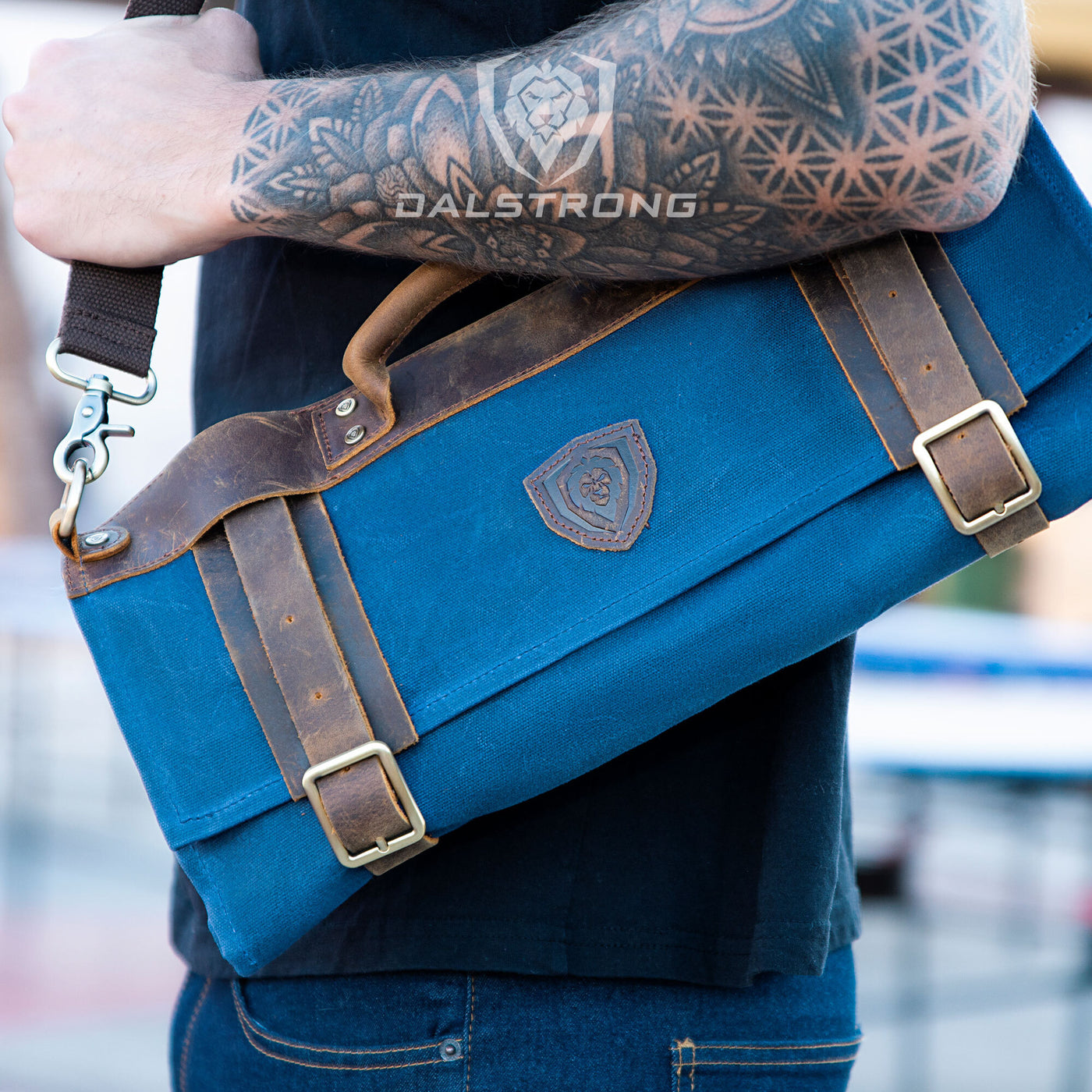 12oz Heavy Duty Canvas & Leather | Blue | Nomad Knife Roll | Dalstrong ©