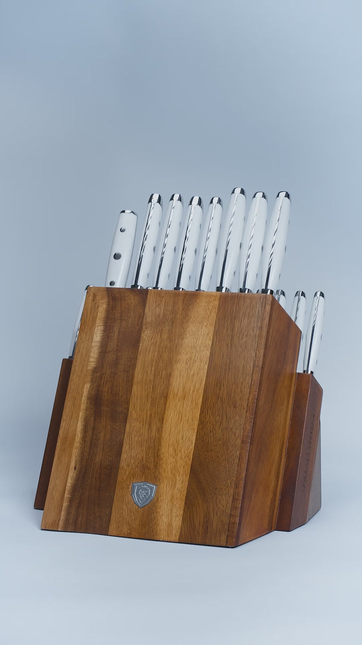 18-piece Colossal Knife Set with Block | White Handles | Gladiator Series | Knives NSF Certified | Dalstrong ©