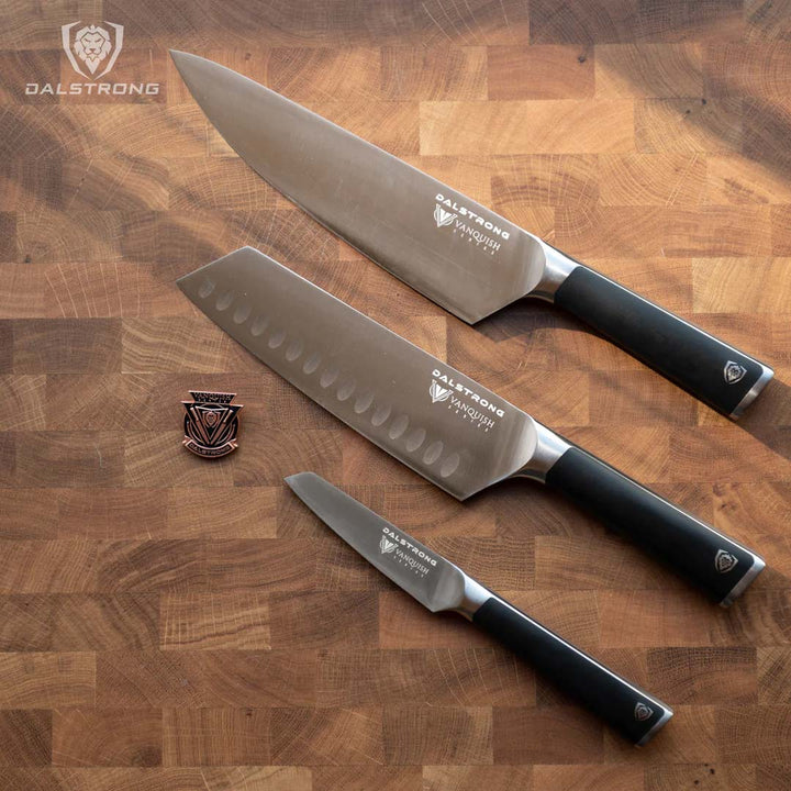 3-Piece Knife Block Set | Black Handle | Vanquish Series | NSF Certified | Dalstrong ©