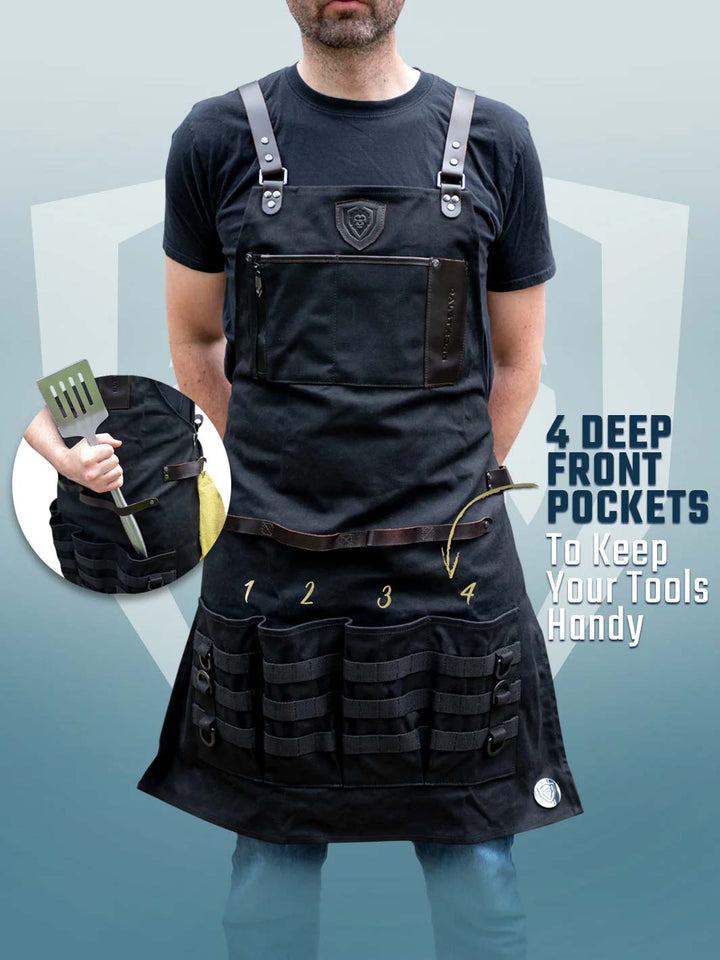 BBQ Apron |  Heavy-Duty Waxed Canvas | Professional Chef's Kitchen Apron | Dalstrong ©