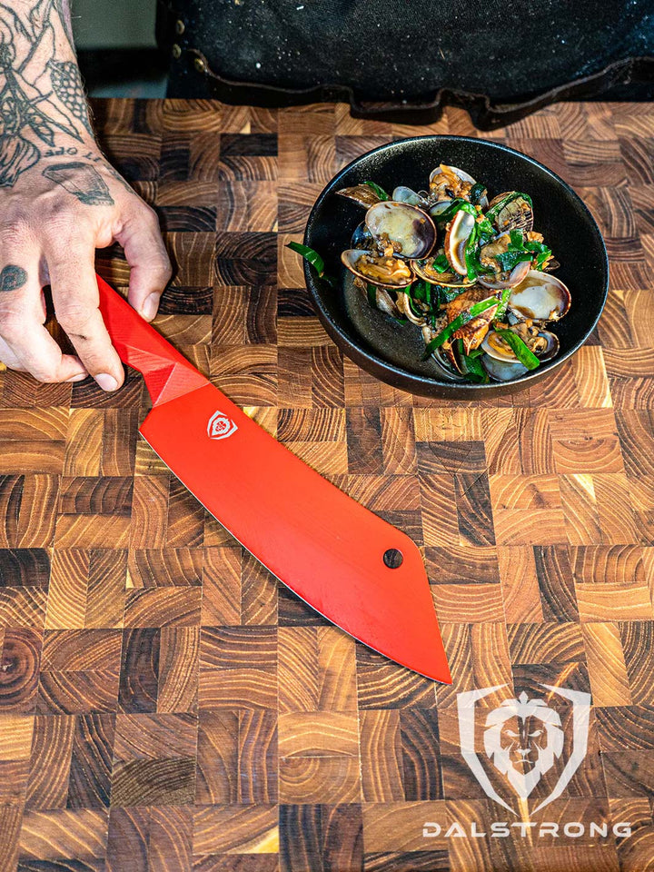 Chef & Cleaver Hybrid Knife 8" | The Crixus | Shadow Black Series | RED Edition | Dalstrong ©