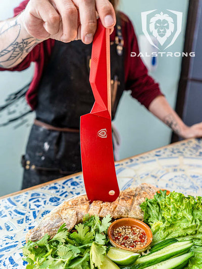 Chef & Cleaver Hybrid Knife 8" | The Crixus | Shadow Black Series | RED Edition | Dalstrong ©