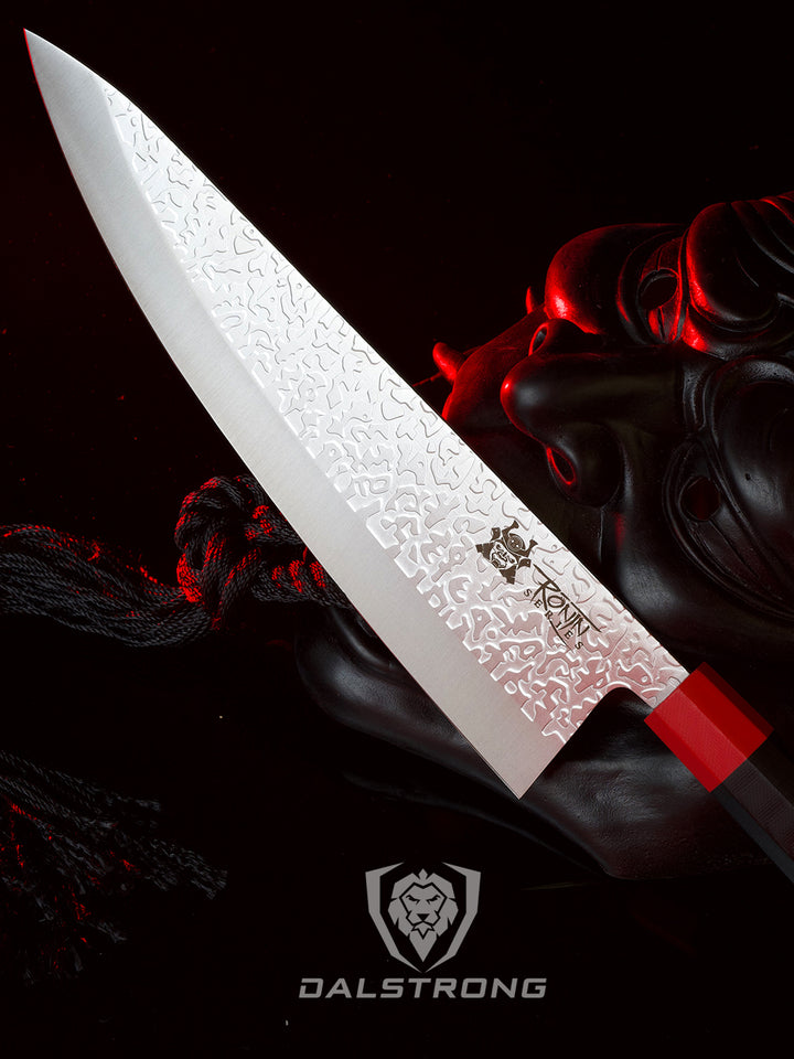 Chef Knife 9.5" | Double Bevel | Black Acacia Wood Sheath | Ronin Series | Dalstrong ©