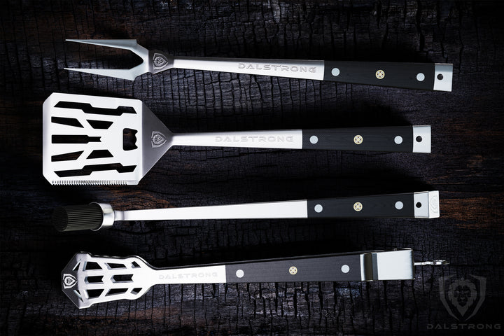 Tongs, Spatula, Fork, Silicone Brush | 4 Piece Premium Grill Kit | Dalstrong ©