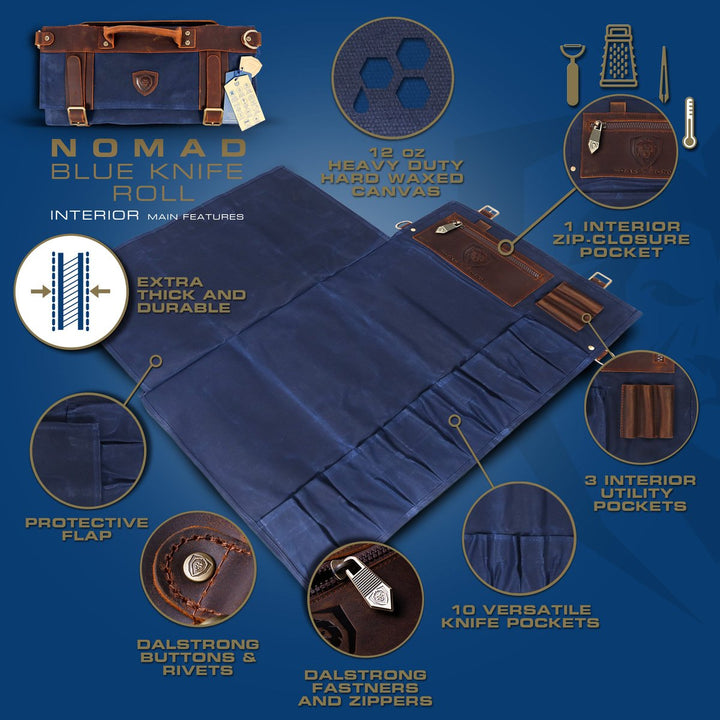 12oz Heavy Duty Canvas & Leather | Blue | Nomad Knife Roll | Dalstrong ©