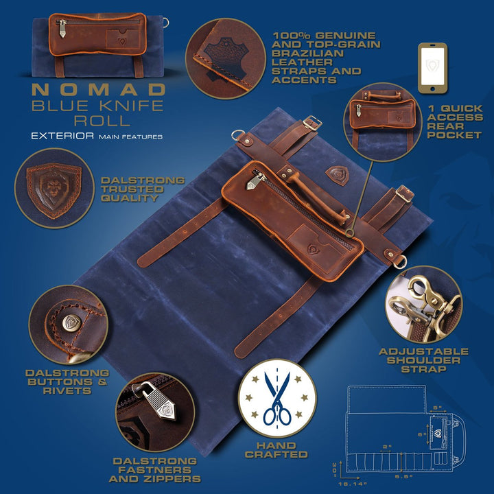 12oz Heavy Duty Canvas & Leather | Blue | Nomad Knife Roll | Dalstrong ©