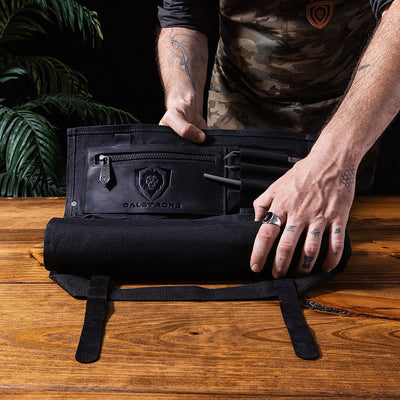 12oz Heavy Duty Canvas & Leather | Nightmaster (Black) | Nomad Knife Roll | Dalstrong ©