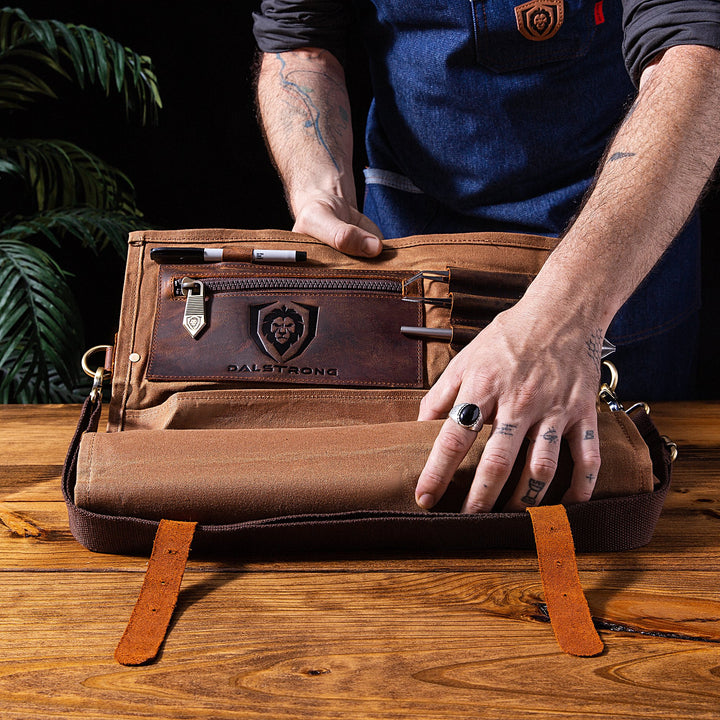 12oz Heavy Duty Canvas & Leather | Desert Drifter (Brown) | Nomad Knife Roll | Dalstrong ©