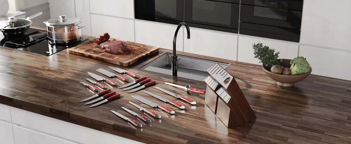18-piece Colossal Knife Set with Block | Red Handles | Gladiator Series | Knives NSF Certified | Dalstrong ©