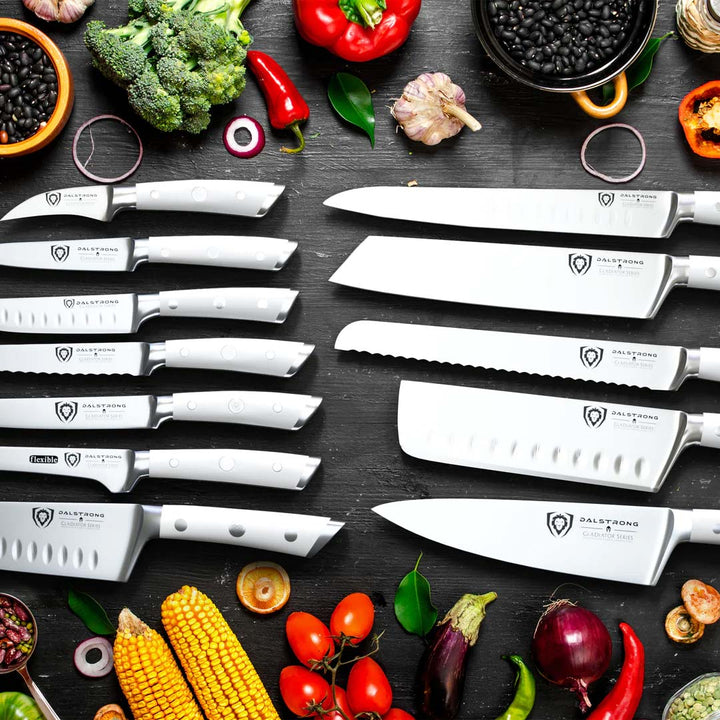 18-piece Colossal Knife Set with Block | White Handles | Gladiator Series | Knives NSF Certified | Dalstrong ©