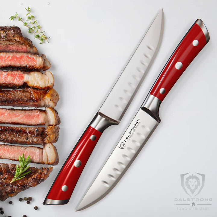 4-Piece Straight-Edge Steak Knife Set | Red ABS Handles | Gladiator Series | NSF Certified | Dalstrong ©