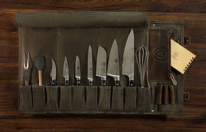 12oz Heavy Duty Canvas & Leather | Army Green | Nomad Knife Roll | Dalstrong ©