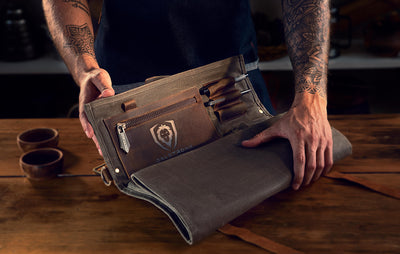 12oz Heavy Duty Canvas & Leather | Army Green | Nomad Knife Roll | Dalstrong ©