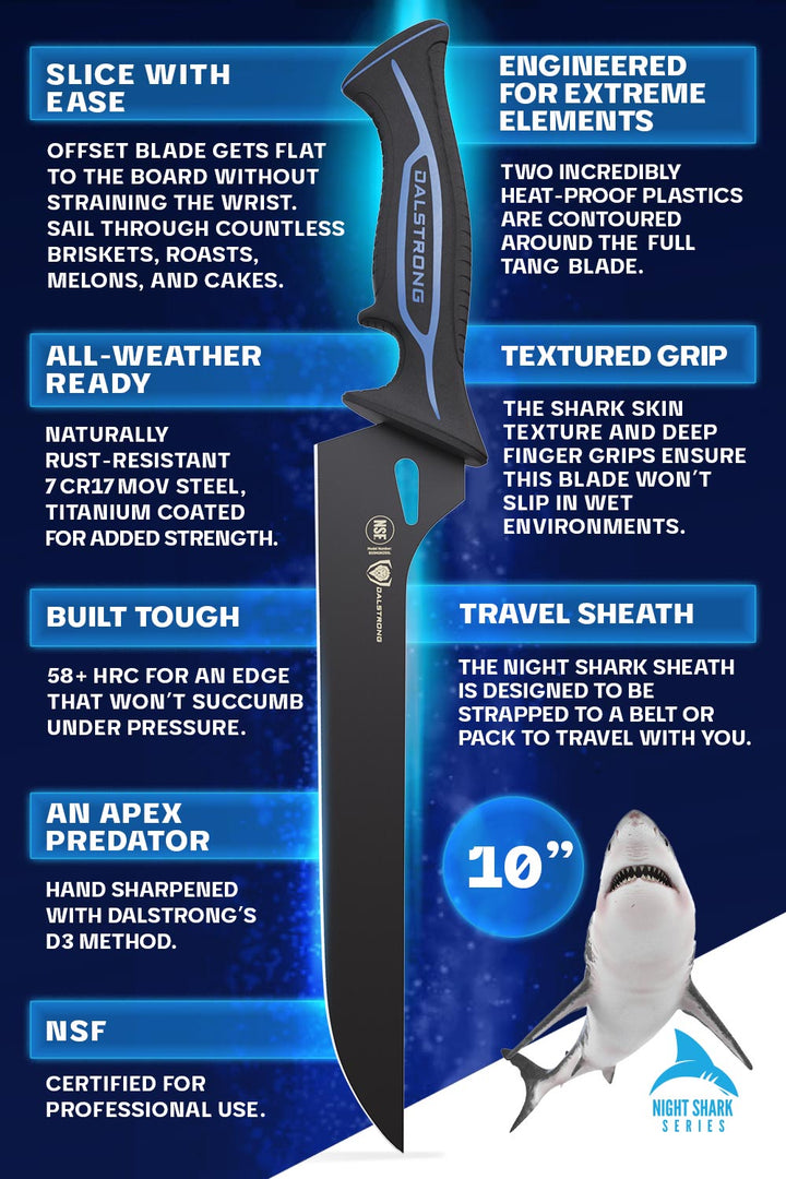 Offset Slicing & Carving Knife 10" | Night Shark Series | NSF Certified | Dalstrong ©