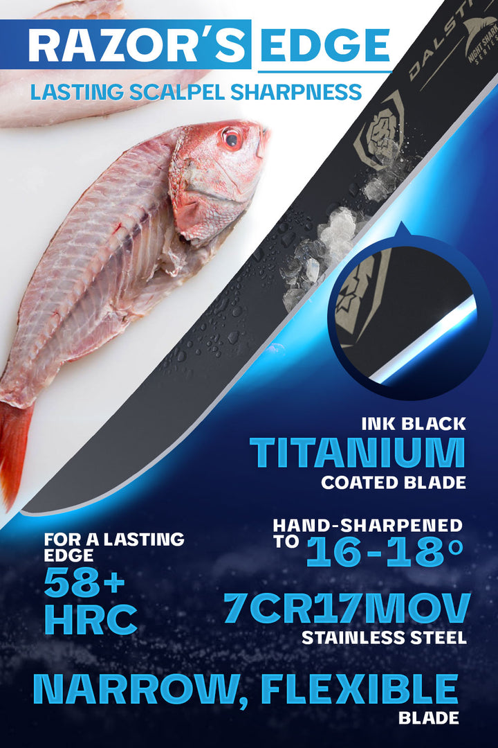 Fillet Knife 7" | Night Shark Series | Flexible Blade | NSF Certified | Dalstrong ©