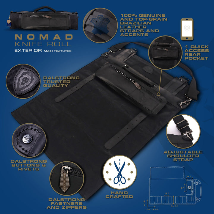 12oz Heavy Duty Canvas & Leather | Nightmaster (Black) | Nomad Knife Roll | Dalstrong ©
