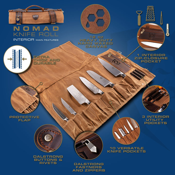 12oz Heavy Duty Canvas & Leather | Desert Drifter (Brown) | Nomad Knife Roll | Dalstrong ©
