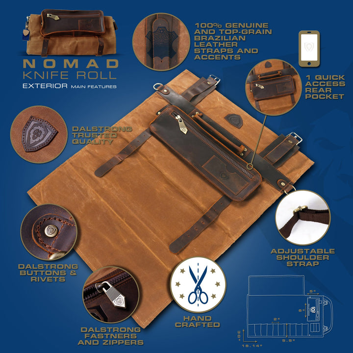 12oz Heavy Duty Canvas & Leather | Desert Drifter (Brown) | Nomad Knife Roll | Dalstrong ©