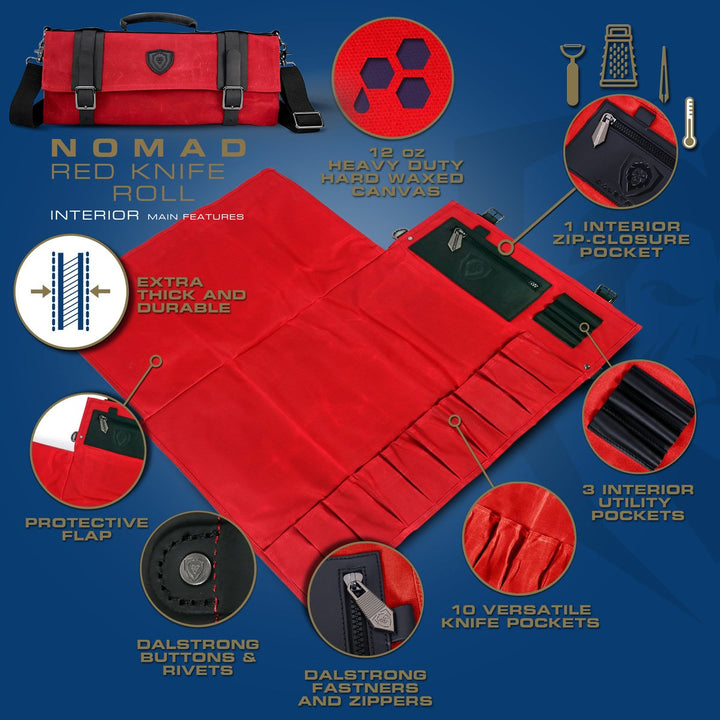 12oz Heavy Duty Canvas & Leather | Crimson Red | Nomad Knife Roll | Dalstrong ©