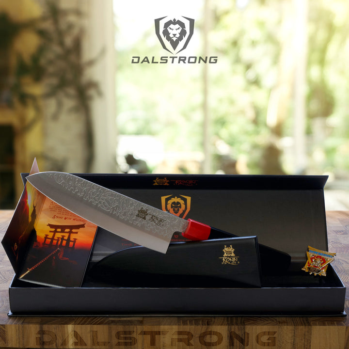 Santoku Knife 7" | Double Bevel | Black Acacia Wood Sheath | Ronin Series | Dalstrong ©