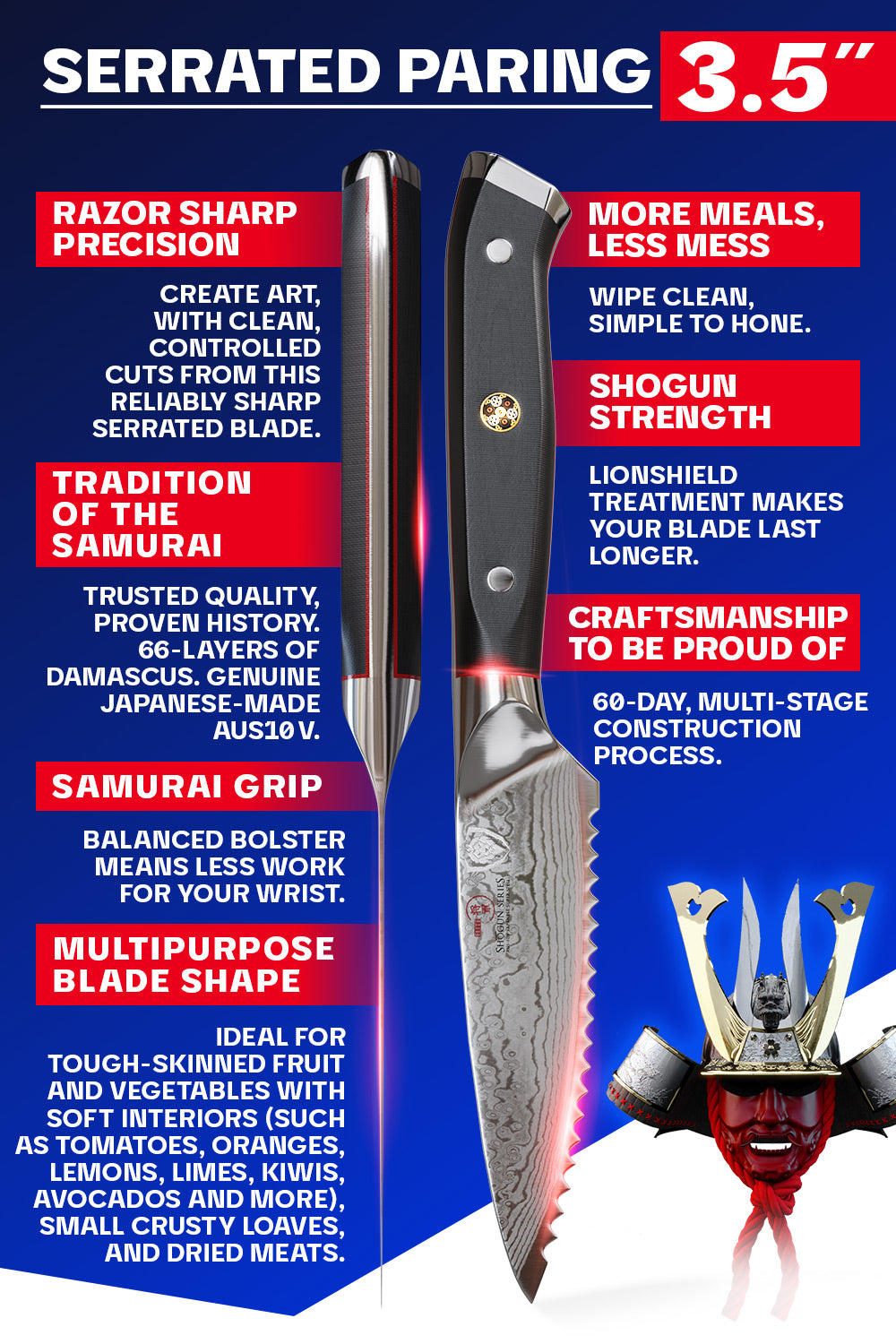 Serrated Paring Knife 3.5" | Shogun Series ELITE | Dalstrong ©