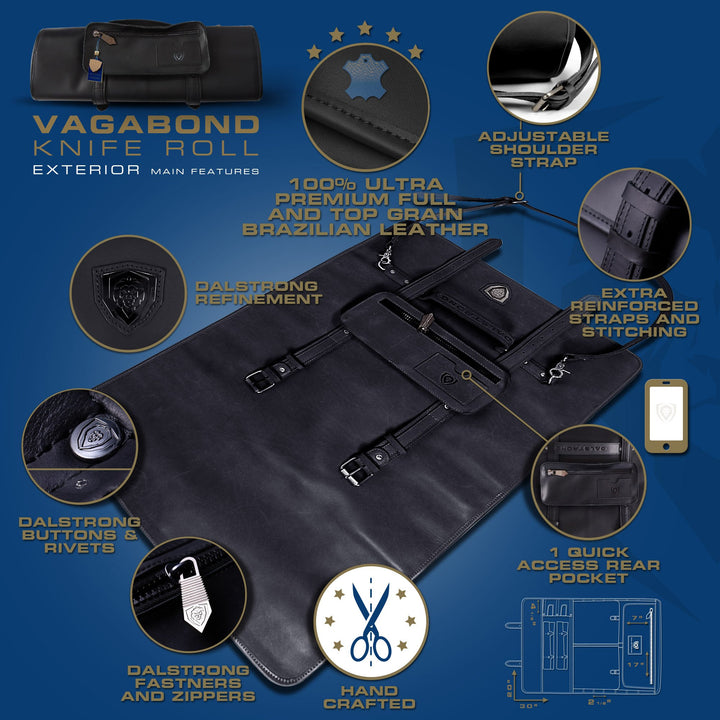 Midnight Black | Full Grain Leather | Vagabond Knife Roll | Dalstrong ©